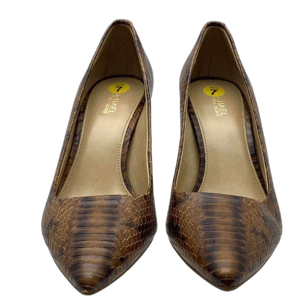 Michael Michael Kors Brown Reptile Pattern Dorothy MK-Flex Mid Pump Heels Size-7